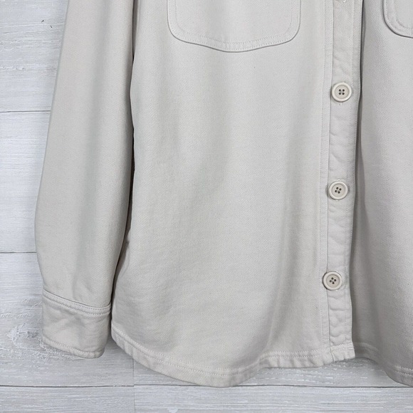 Good American Shacket Shirt Jacket Size 3/4 Large Button Up Cotton Terry Cream - Picture 3 of 13